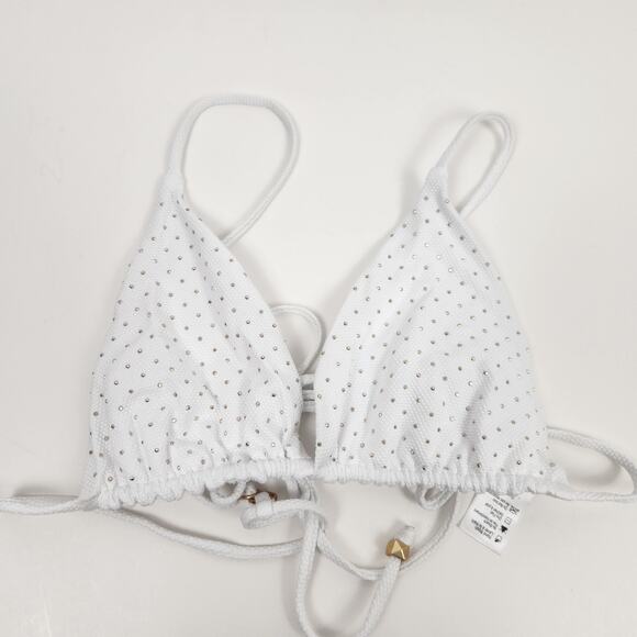 L*Space Kara Studded Bikini Top in White Size XL Triangle - Picture 2 of 5